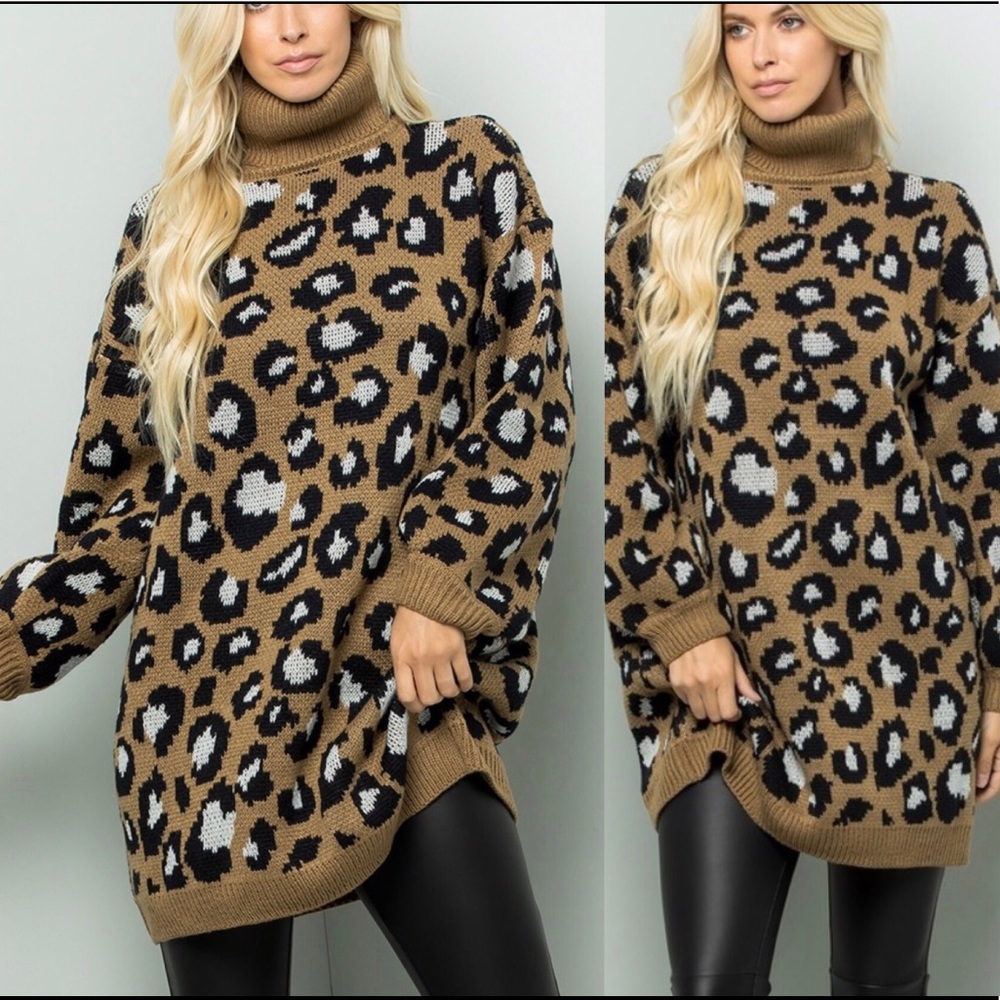 Leopard Print Tunic Sweater- 1 M/L left